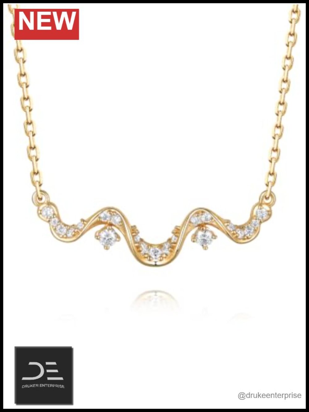 Moissanite Bar Necklace 925 Sterling Silver Wave Pendant